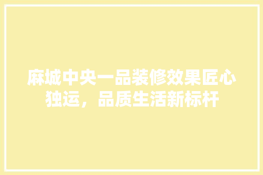麻城中央一品装修效果匠心独运，品质生活新标杆