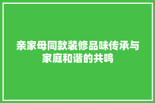 亲家母同款装修品味传承与家庭和谐的共鸣