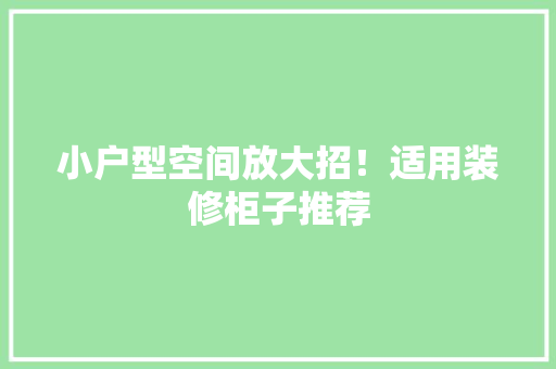 小户型空间放大招！适用装修柜子推荐  第1张