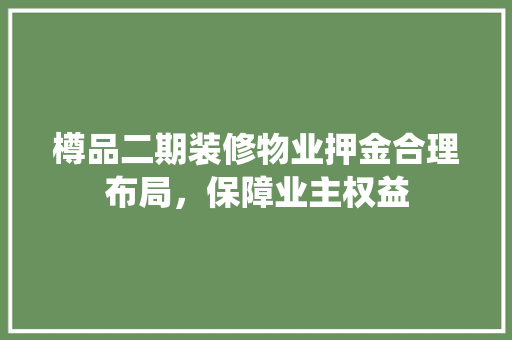 樽品二期装修物业押金合理布局，保障业主权益  第1张