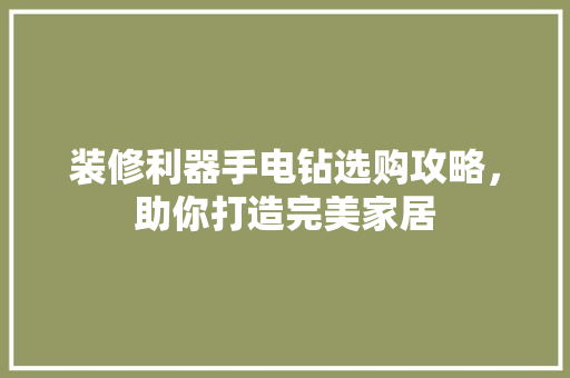 装修利器手电钻选购攻略，助你打造完美家居