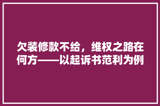 欠装修款不给，维权之路在何方——以起诉书范利为例讨论法律维权之路