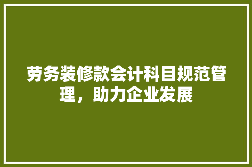 劳务装修款会计科目规范管理，助力企业发展