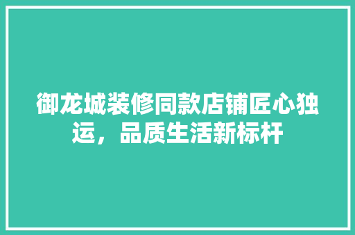 御龙城装修同款店铺匠心独运，品质生活新标杆