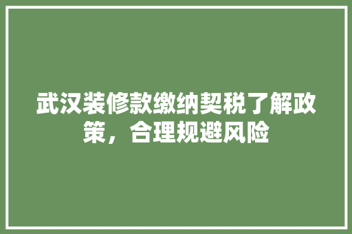 武汉装修款缴纳契税了解政策，合理规避风险