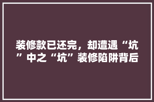 装修款已还完，却遭遇“坑”中之“坑”装修陷阱背后的真相