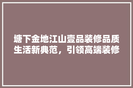 塘下金地江山壹品装修品质生活新典范，引领高端装修潮流