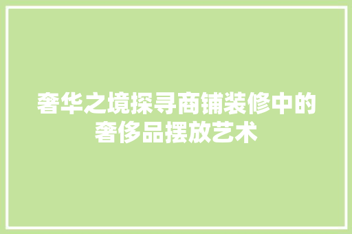 奢华之境探寻商铺装修中的奢侈品摆放艺术