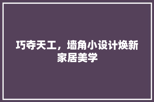 巧夺天工，墙角小设计焕新家居美学