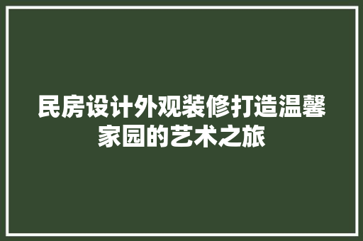 民房设计外观装修打造温馨家园的艺术之旅