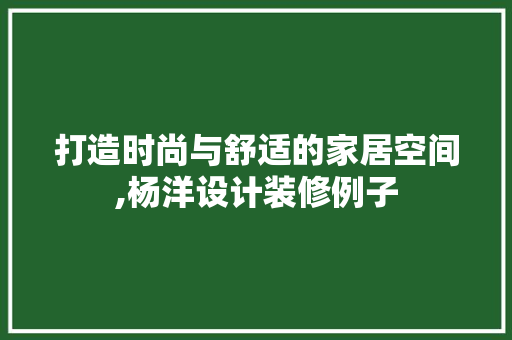 打造时尚与舒适的家居空间,杨洋设计装修例子