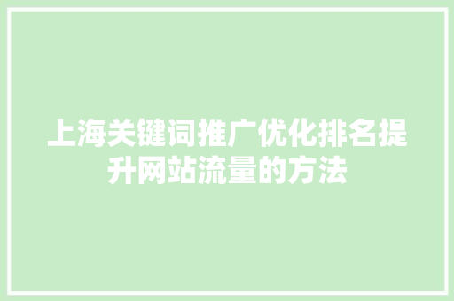 上海关键词推广优化排名提升网站流量的方法  第1张